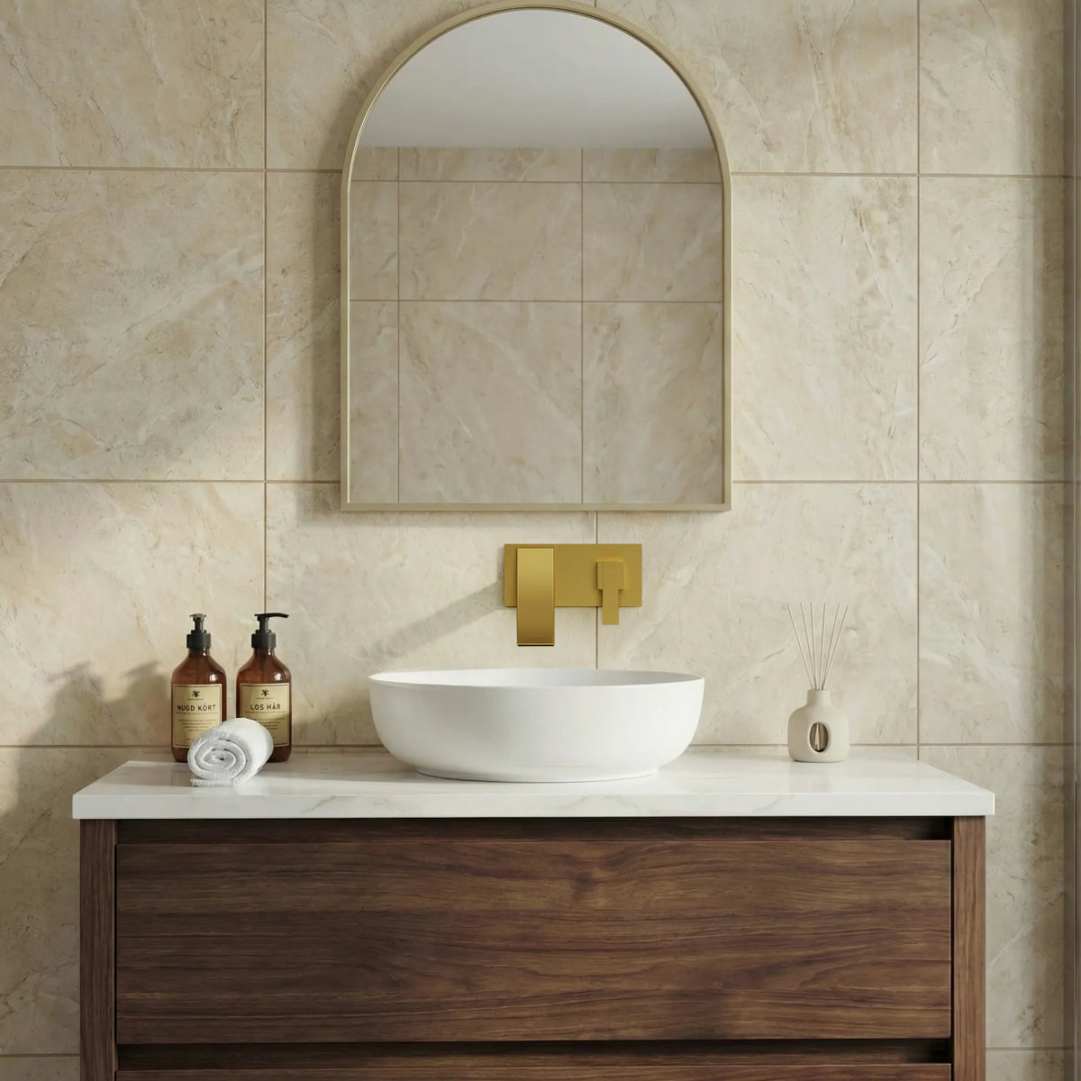 Single-Handle Wall-Mount Bathroom Sink Faucet With Waterfall Spout And Pop-Up Drain