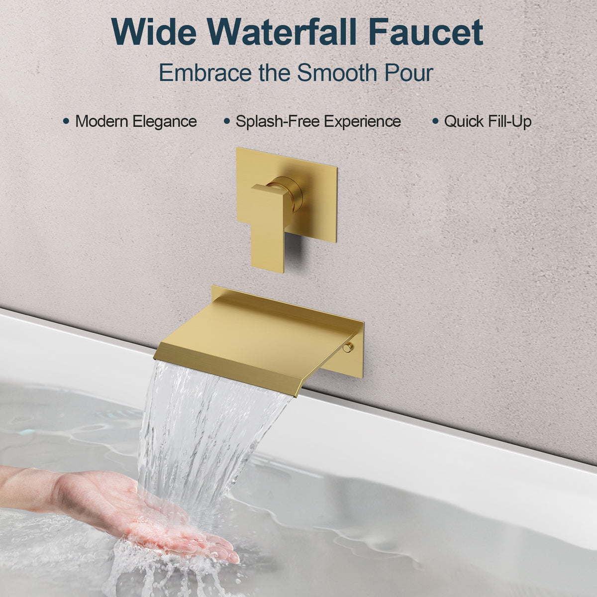Concealed Wall-Mounted Waterfall Bathtub Faucet with Single-Handle Control