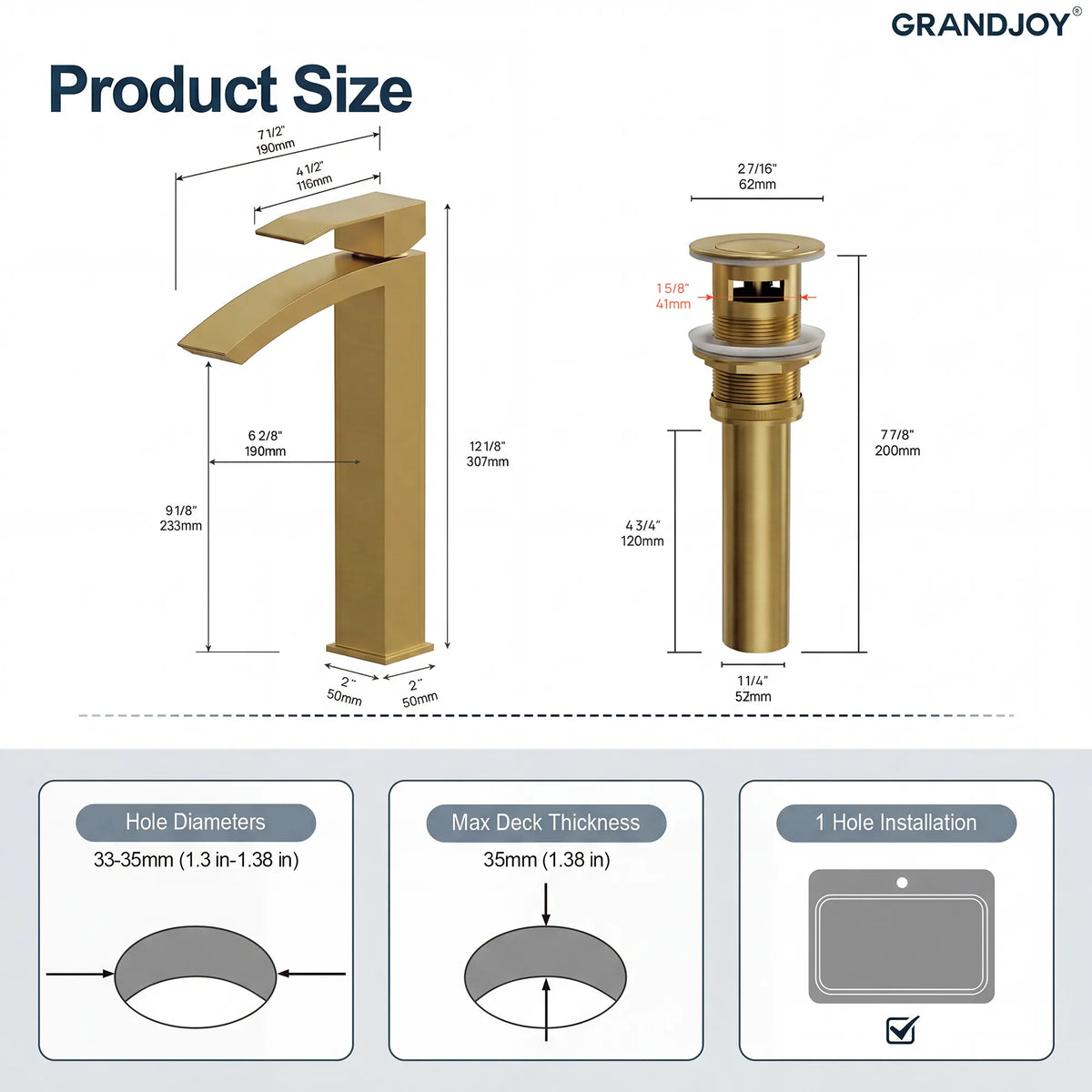 Single-Handle Vessel Bathroom Sink Faucet With Pop-Up Drain
