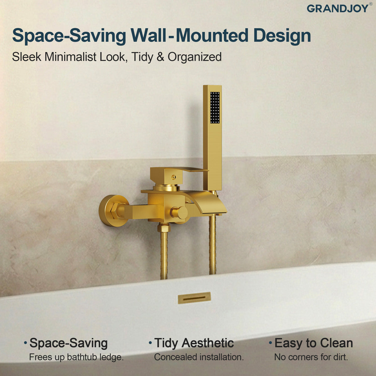 Wall-Mounted Waterfall Bathtub Faucet with Hand Shower and Single Handle