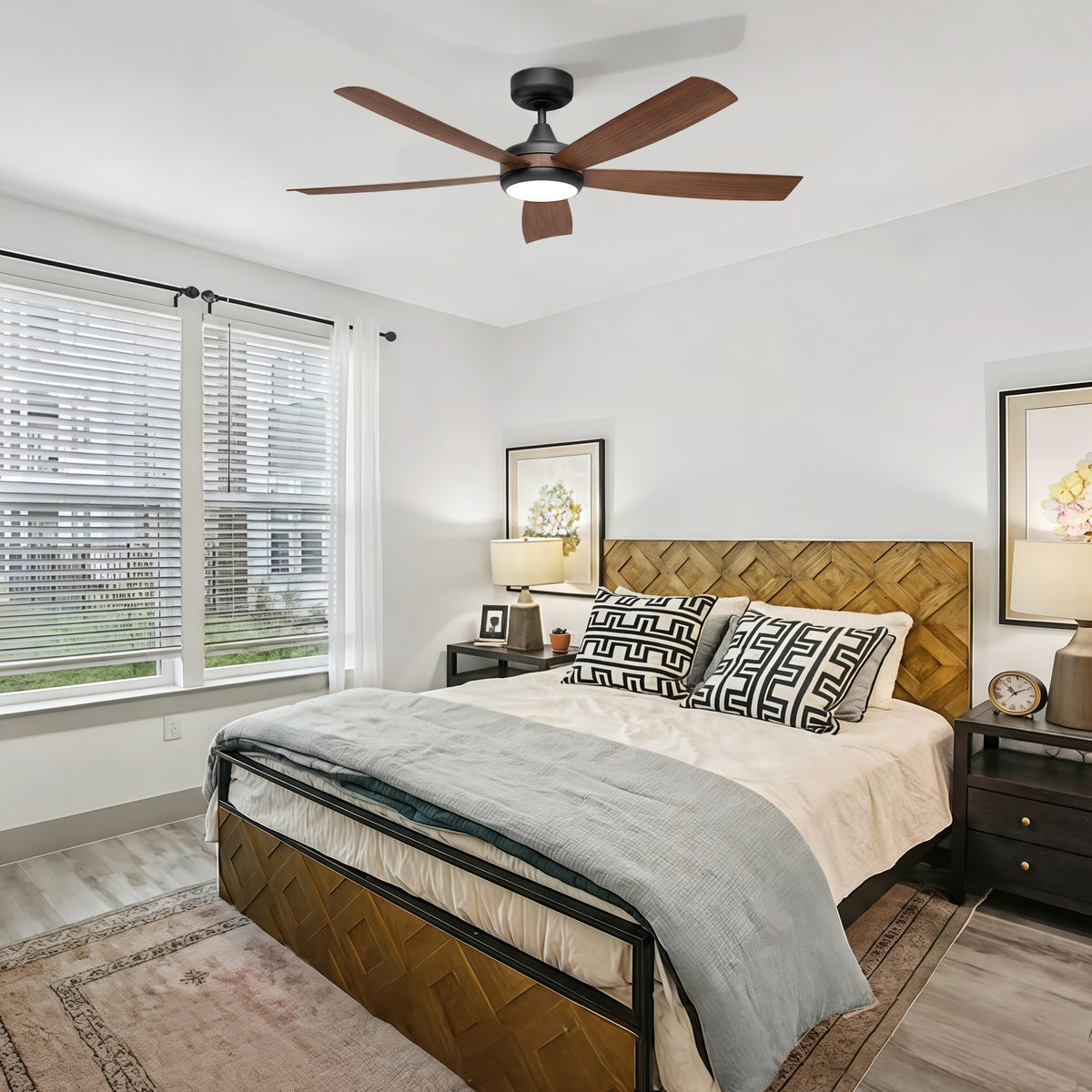 52-Inch Flush Mount 5-Blade Ceiling Fan with Light and Smart Control