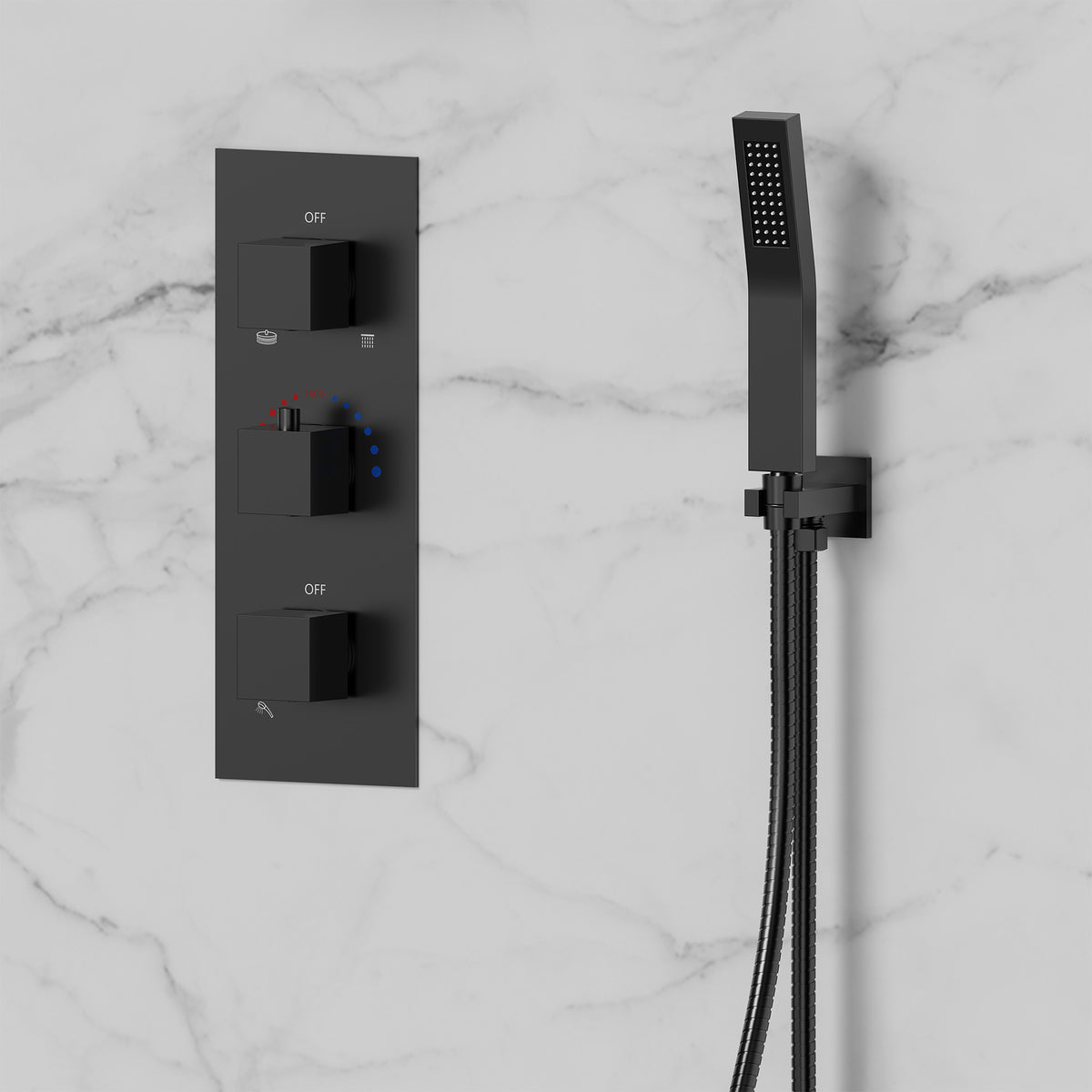 Wall-Mounted Thermostatic Dual Rainfall Shower System with Handheld Spray