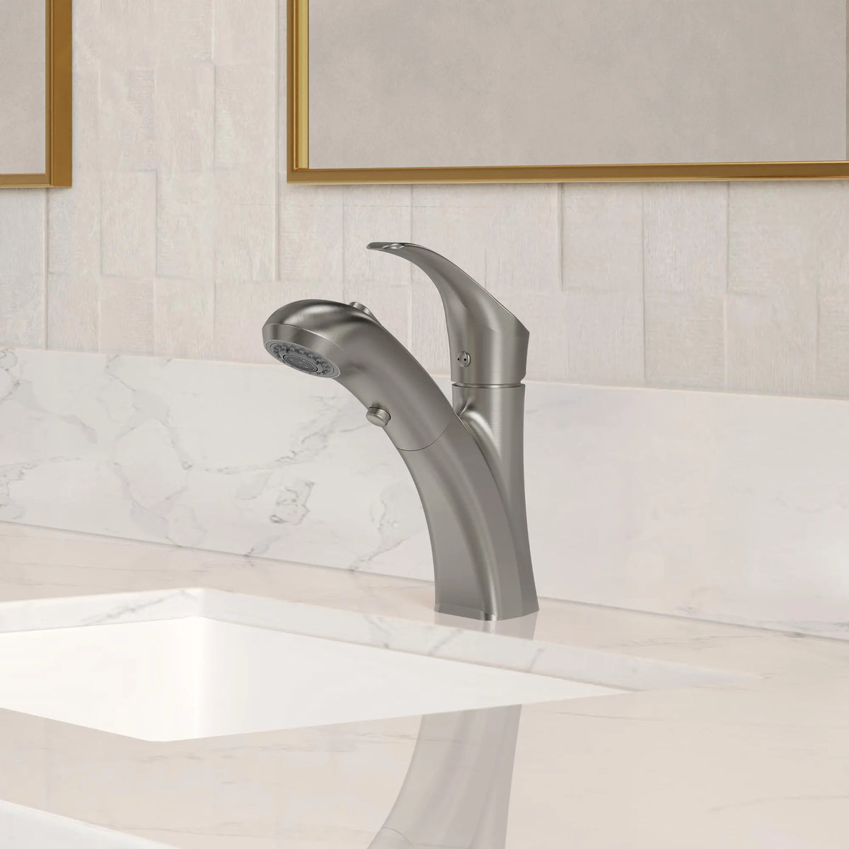 Single-Handle Pull-Out Bathroom Sink Faucet With Dual Spray Modes And Pop-Up Drain