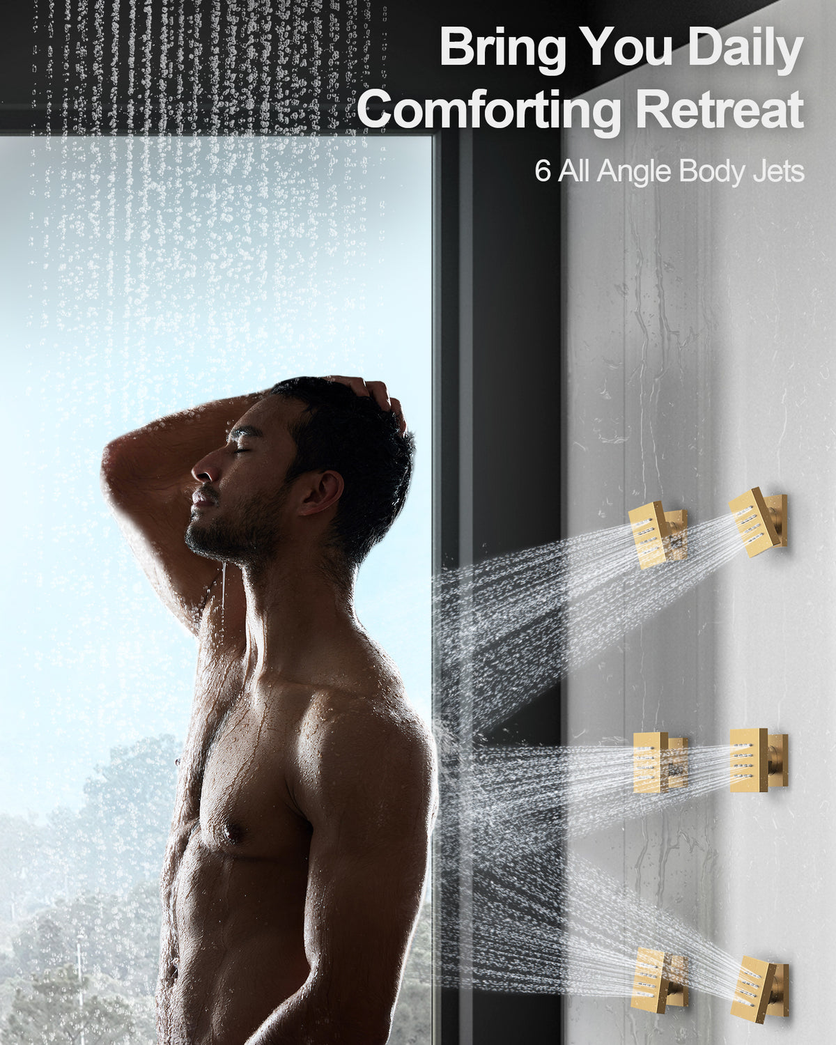 LED Ceiling-Mounted Thermostatic Shower System with Body Jets and Handheld