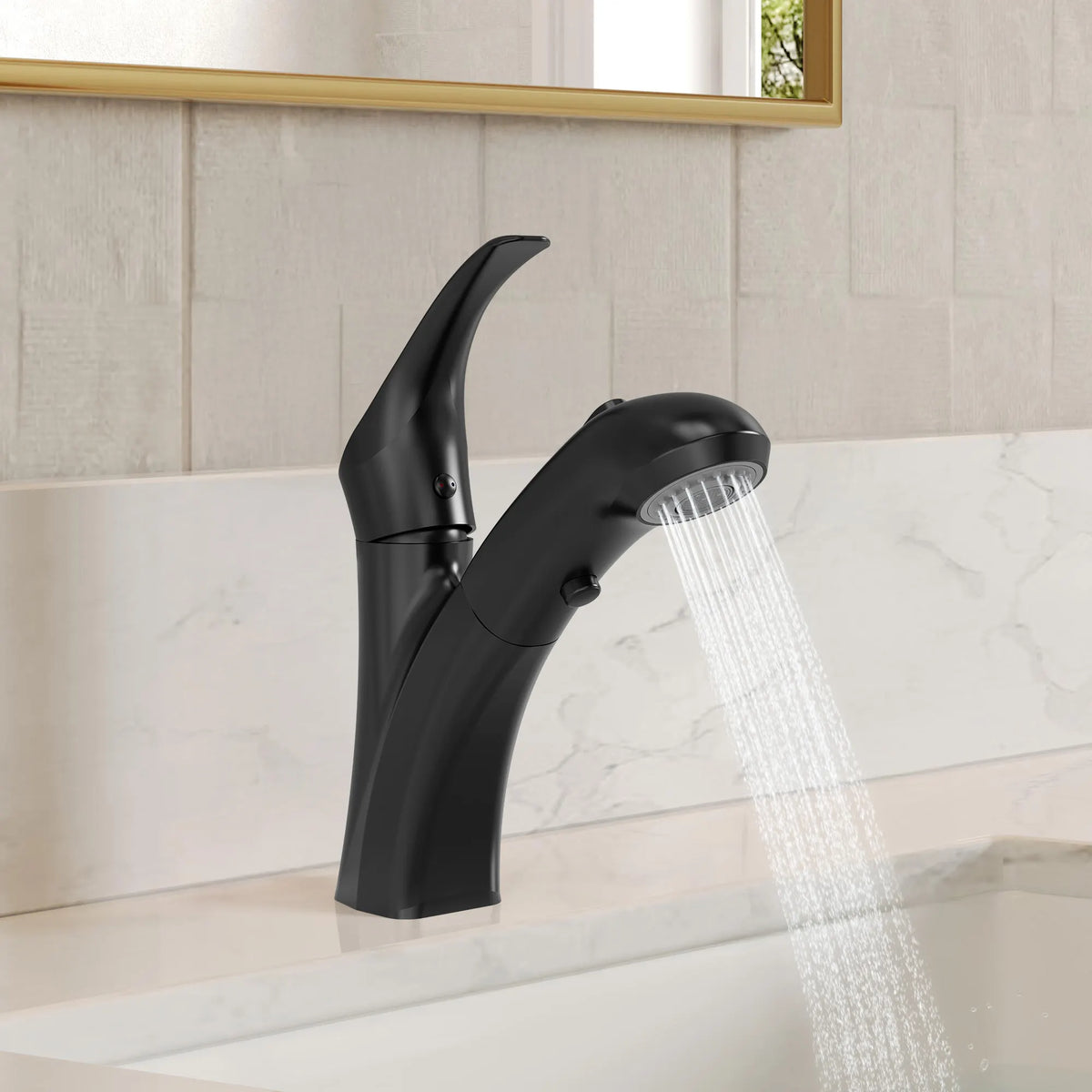 Single-Handle Pull-Out Bathroom Sink Faucet With Dual Spray Modes And Pop-Up Drain