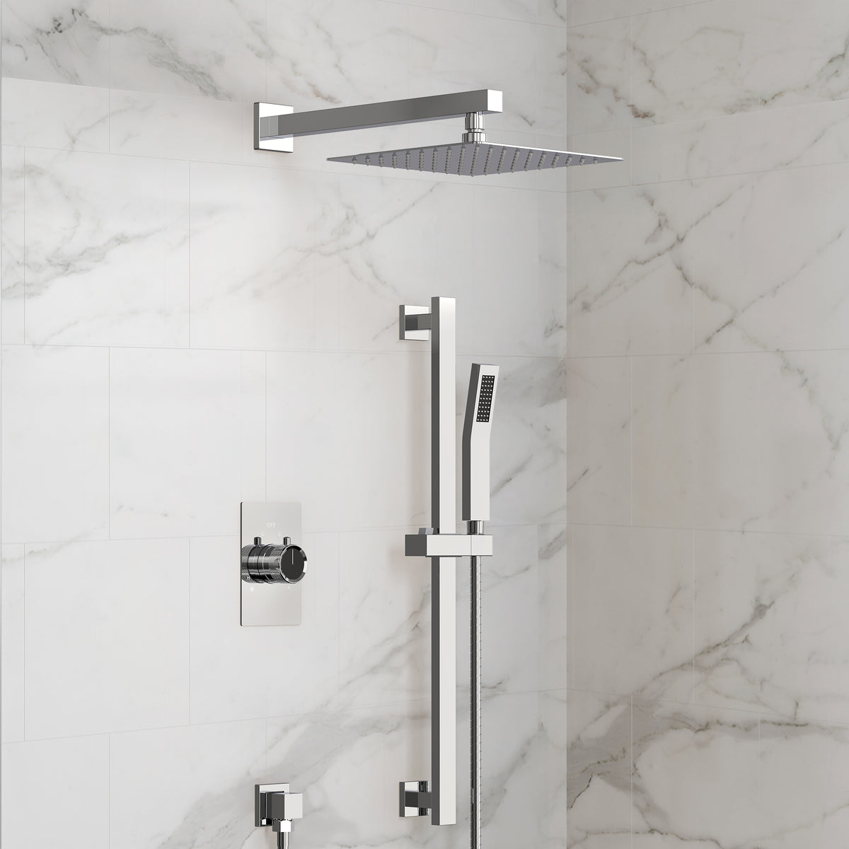 Wall-Mounted Dual-Spray Shower System with Adjustable Handheld Spray