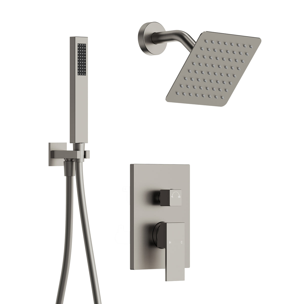 Square Wall-Mounted Shower System with Adjustable Handheld Spray