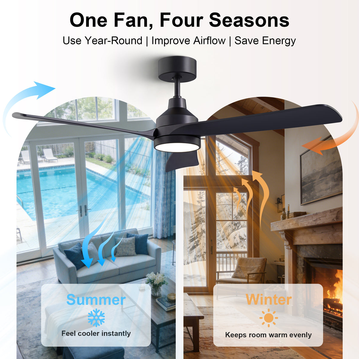 52-Inch Downrod Mount 3-Blade Ceiling Fan with Light and Remote Control