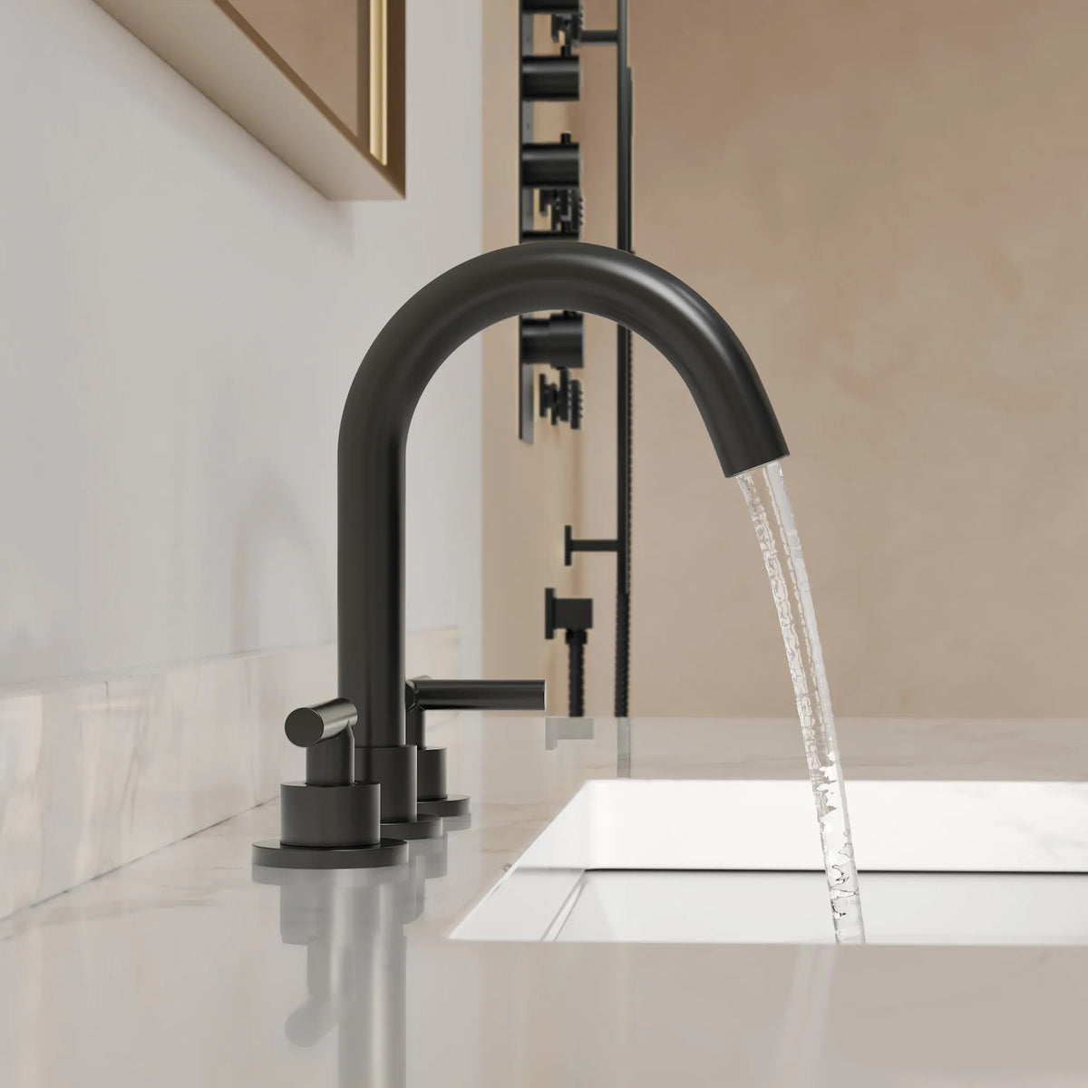 Two-Handle Mid Arc Widespread Bathroom Sink Faucet With Pop-Up Drain