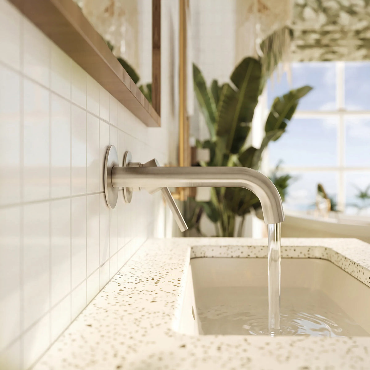 Single-Handle Wall-Mount Bathroom Sink Faucet With Pop-Up Drain
