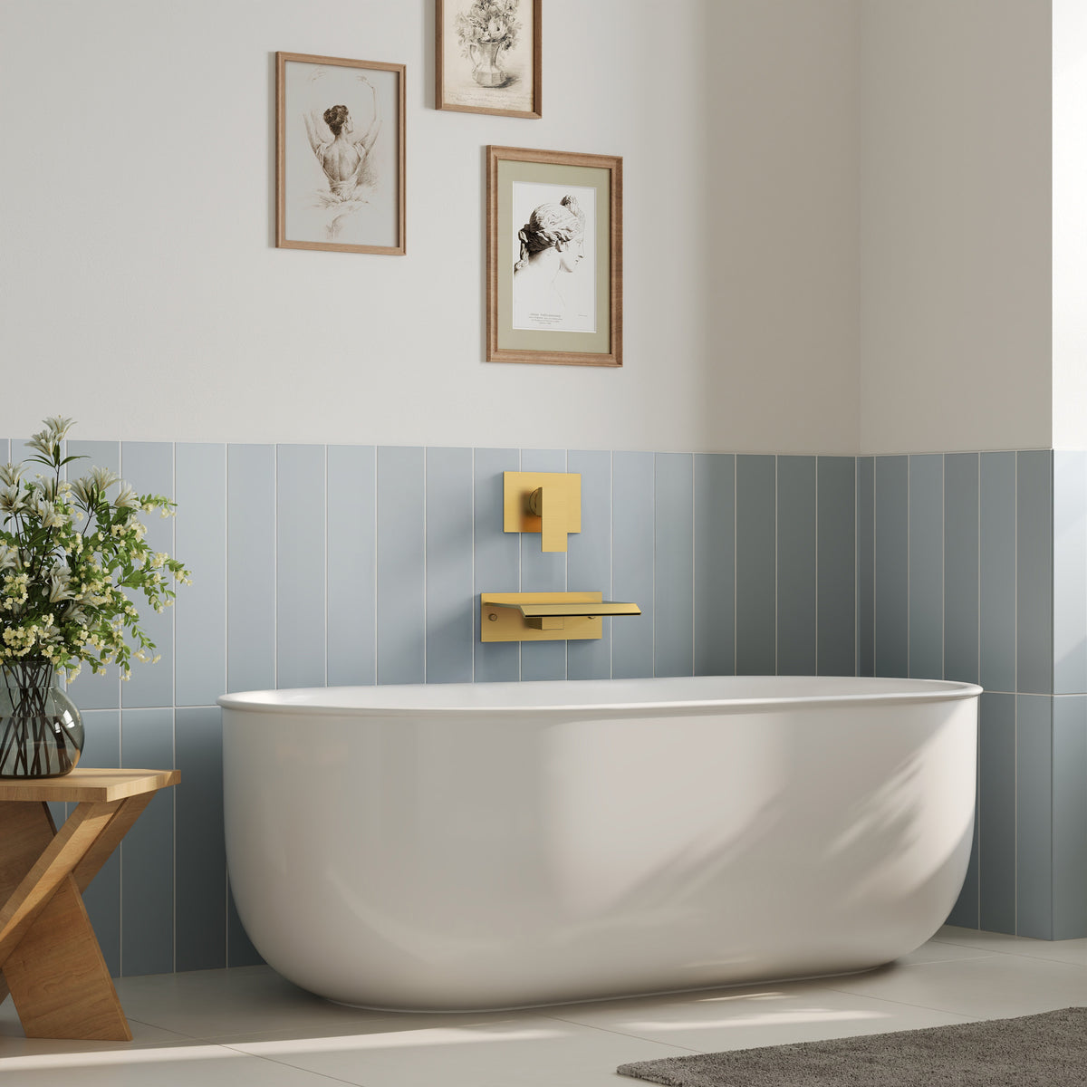 Concealed Wall-Mounted Waterfall Bathtub Faucet with Single-Handle Control