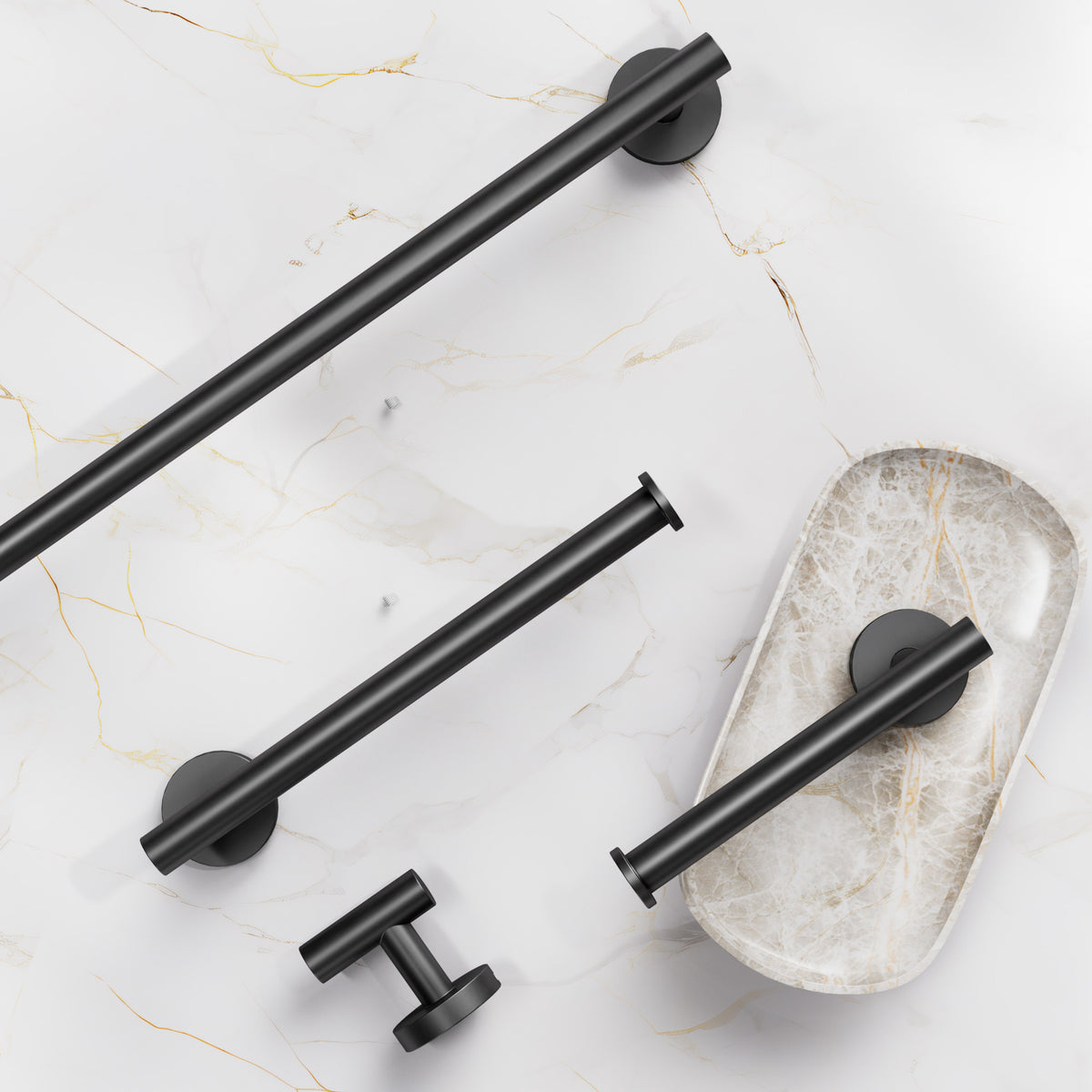 Four-Piece Wall-Mounted Stainless Steel Towel Bar Set for Bathrooms