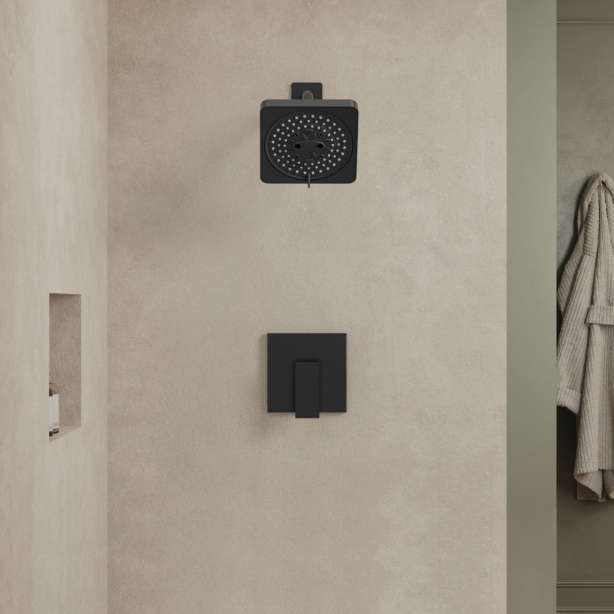 Square Wall-Mounted Pressure-Balanced Shower System with Seven Spray Modes