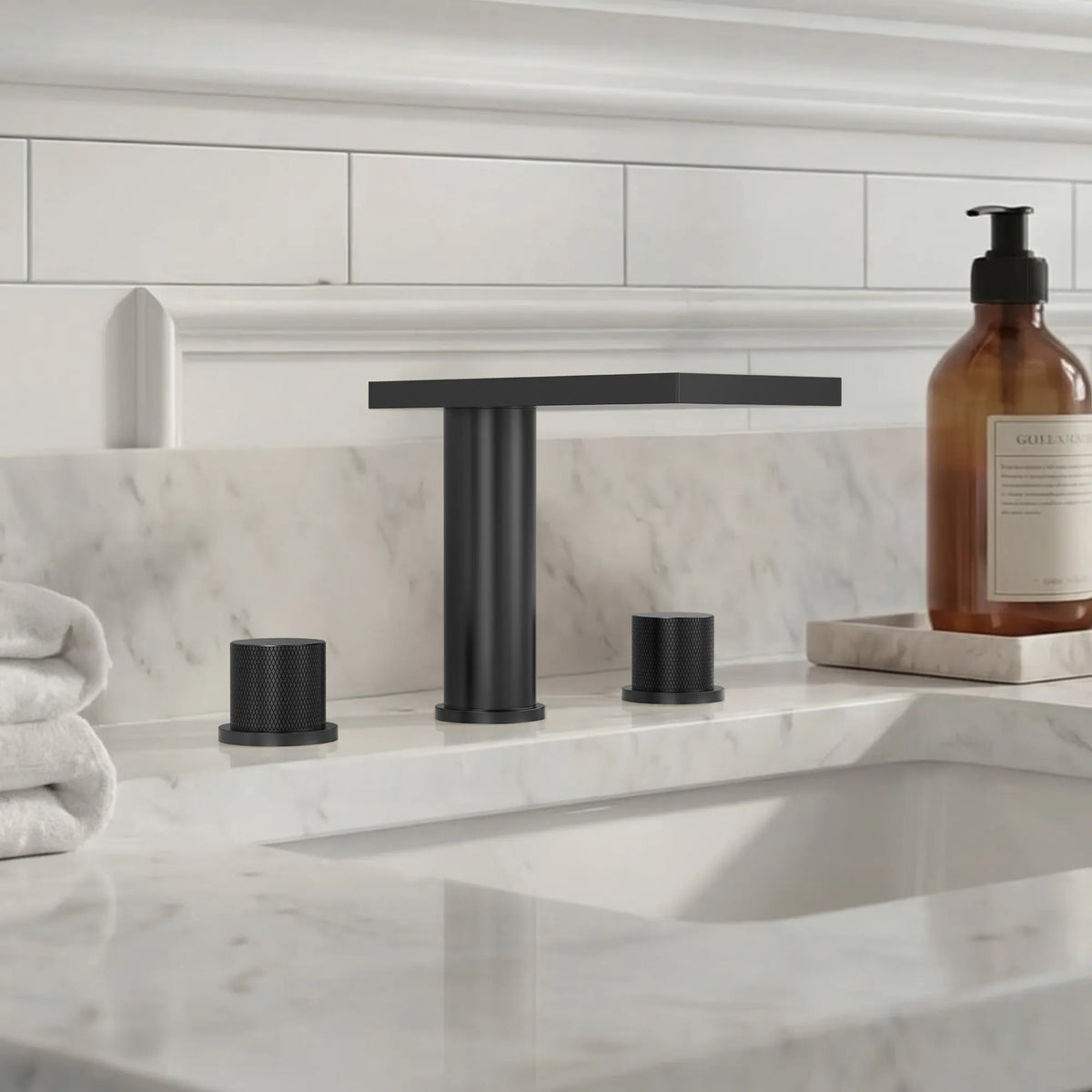 Two-Handle Mid Arc Widespread Bathroom Sink Faucet With Pop-Up Drain