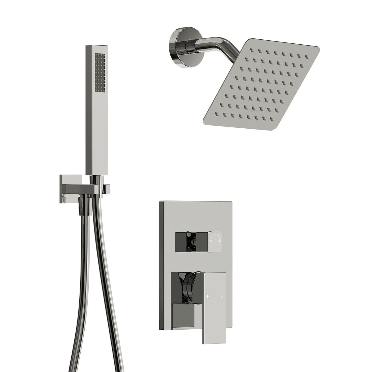 Square Wall-Mounted Shower System with Adjustable Handheld Spray