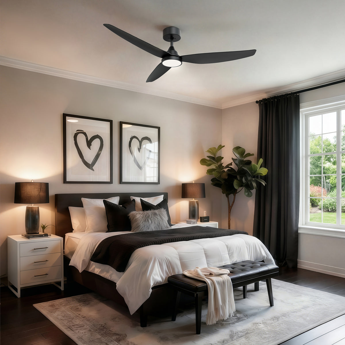 54-Inch Downrod Mount 3-Blade Ceiling Fan with Light and Remote Control