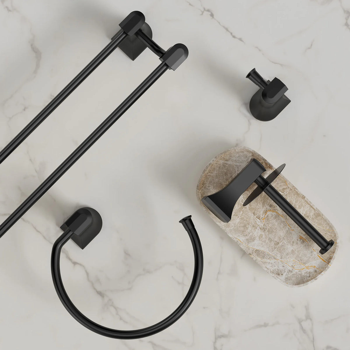 Four-Piece Wall-Mounted Bathroom Hardware Set with Dual Towel Rack