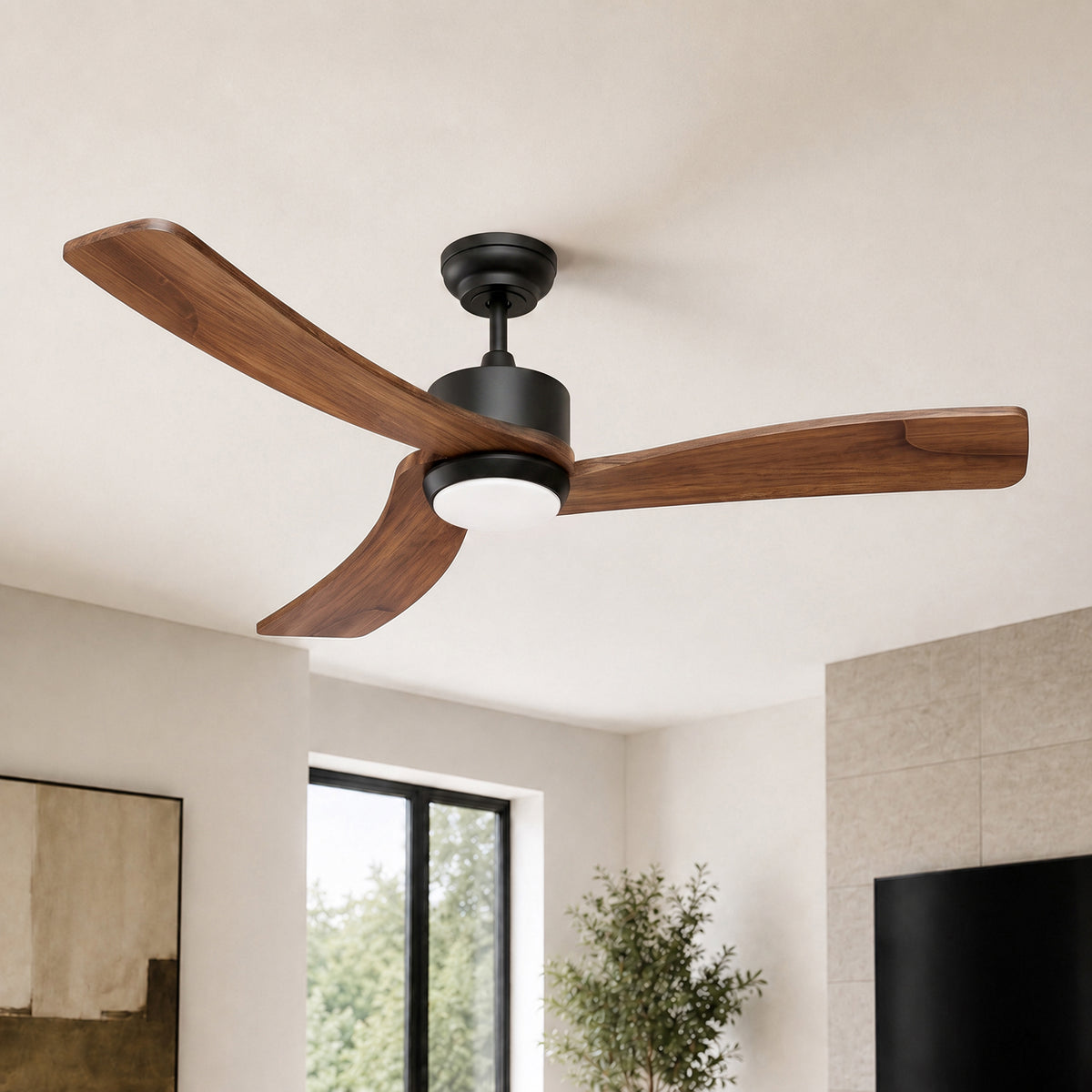 52-Inch Downrod Mount 3-Blade Ceiling Fan with Light and Remote Control