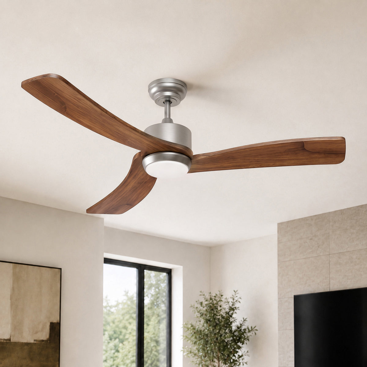 52-Inch Downrod Mount 3-Blade Ceiling Fan with Light and Remote Control