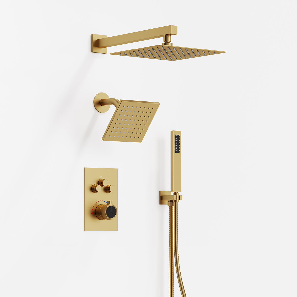 Wall-Mounted Thermostatic Dual Shower System with Handheld Spray