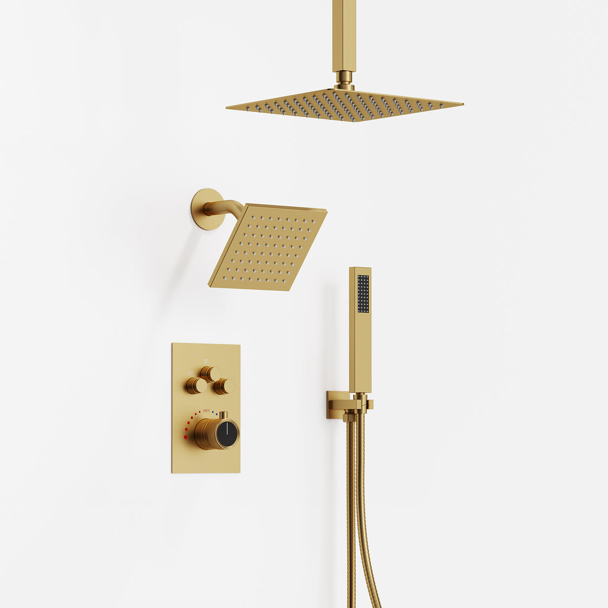 Ceiling-Mounted Dual-Head Shower System with Adjustable Wall Spray and Handheld