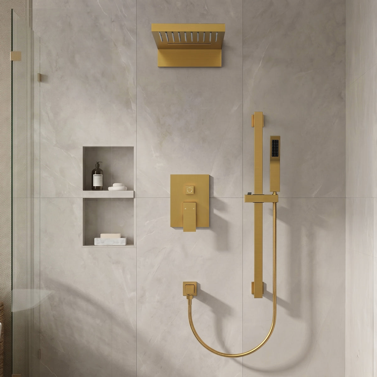 22-Inch Rainfall Wall-Mounted Shower System with Waterfall and Handheld Spray