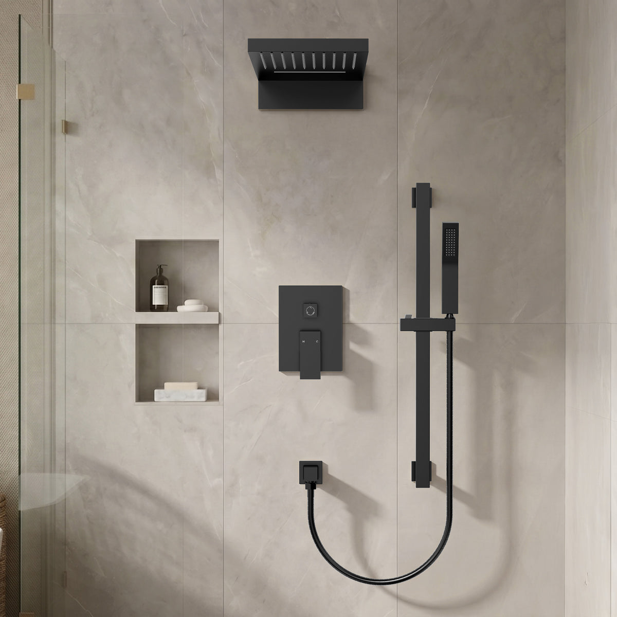 22-Inch Rainfall Wall-Mounted Shower System with Waterfall and Handheld Spray