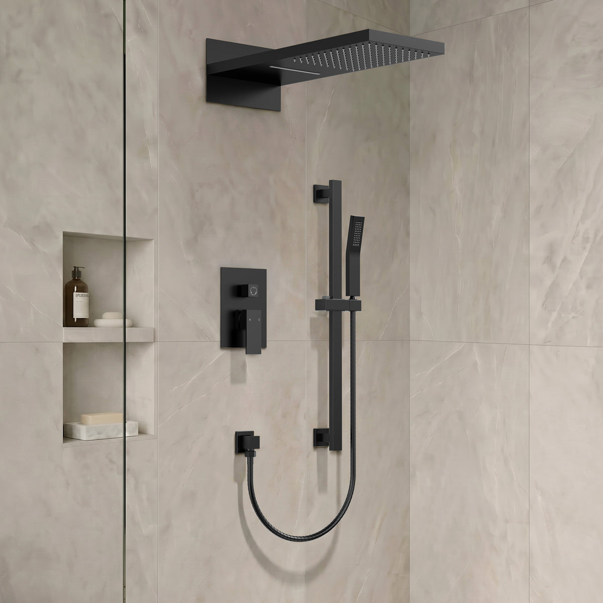 22-Inch Rainfall Wall-Mounted Shower System with Waterfall and Handheld Spray