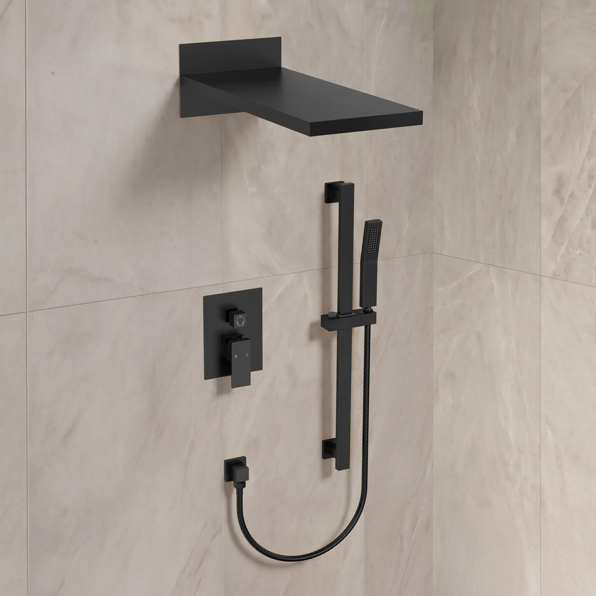 22-Inch Rainfall Wall-Mounted Shower System with Waterfall and Handheld Spray