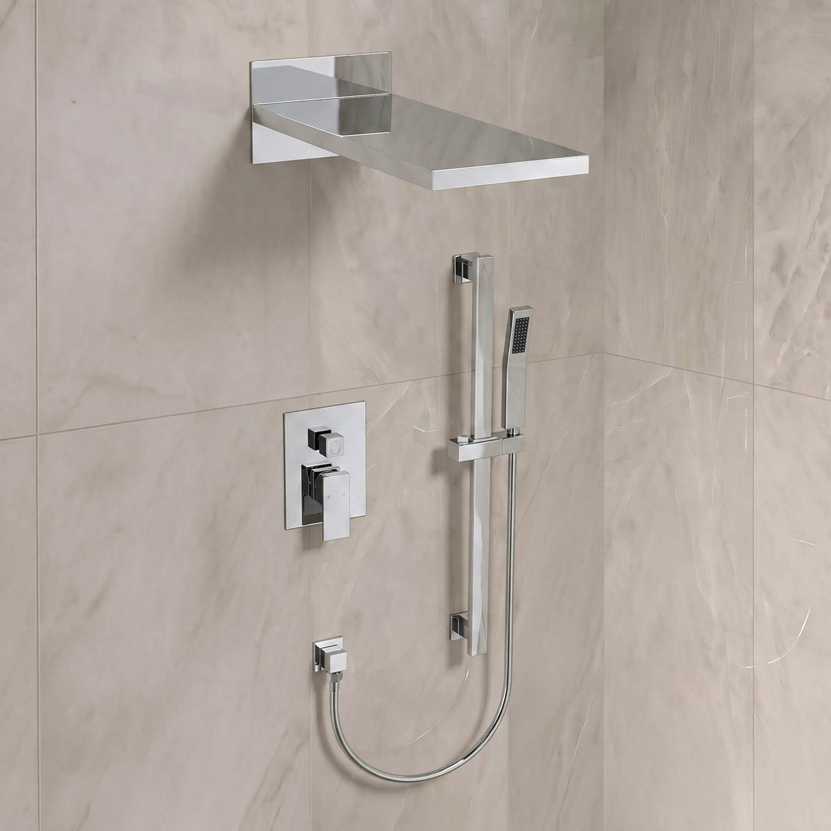 22-Inch Rainfall Wall-Mounted Shower System with Waterfall and Handheld Spray