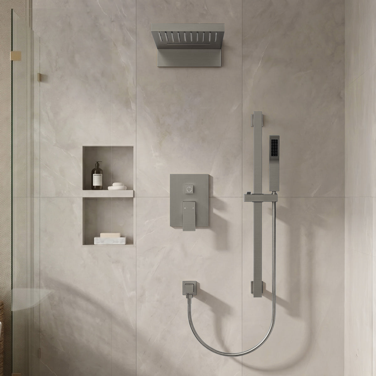 22-Inch Rainfall Wall-Mounted Shower System with Waterfall and Handheld Spray