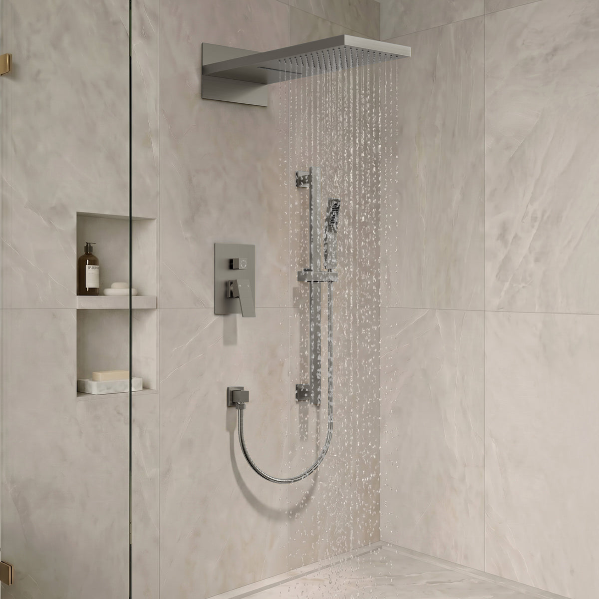22-Inch Rainfall Wall-Mounted Shower System with Waterfall and Handheld Spray