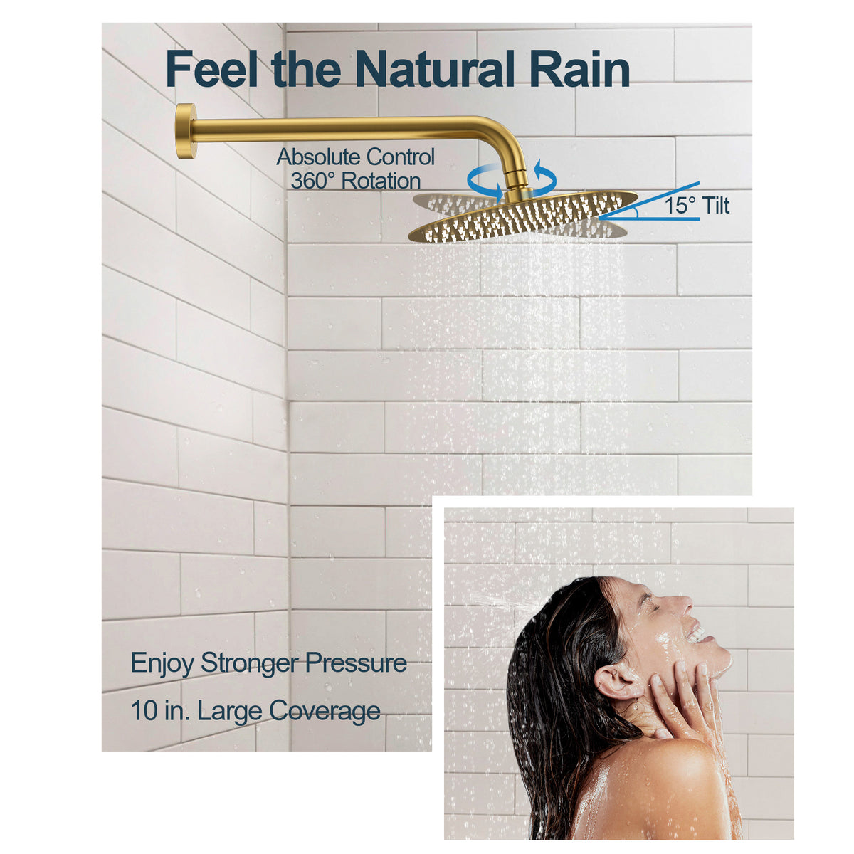 Wall-Mounted Rainfall Shower System with Adjustable Slide-Bar Handheld