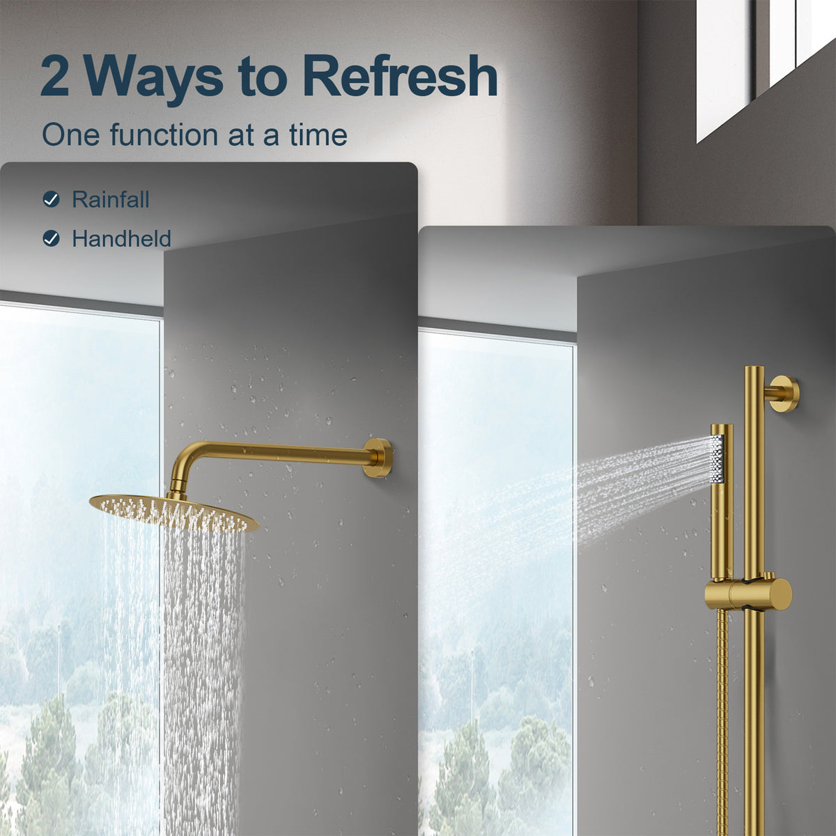 Wall-Mounted Rainfall Shower System with Adjustable Slide-Bar Handheld