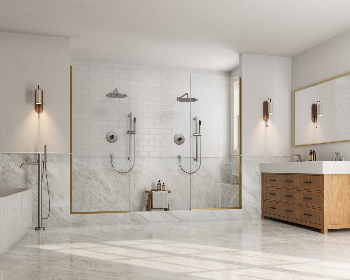 Wall-Mounted Rainfall Shower System with Adjustable Slide-Bar Handheld