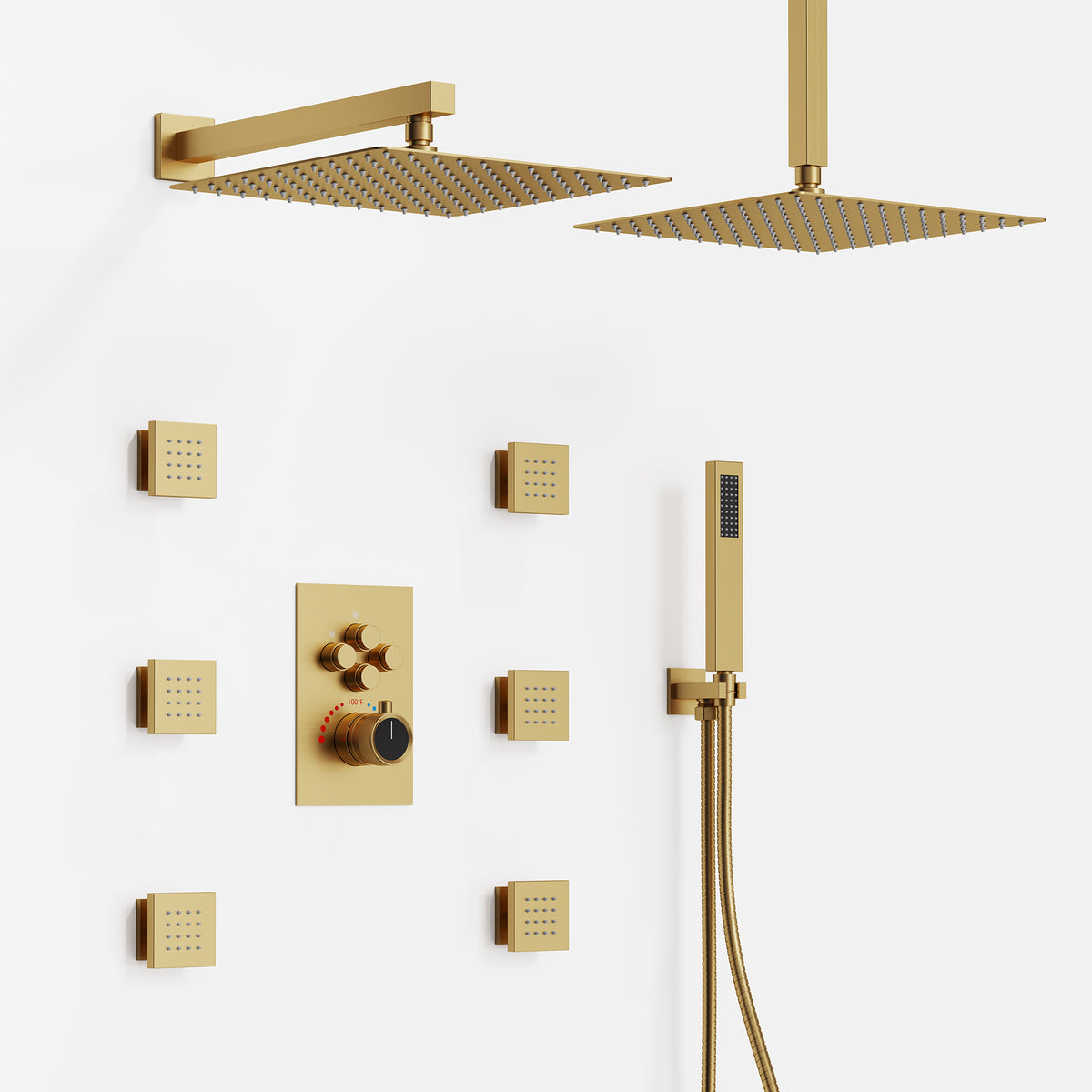 Square Wall-Mounted Dual Shower System with Body Jets
