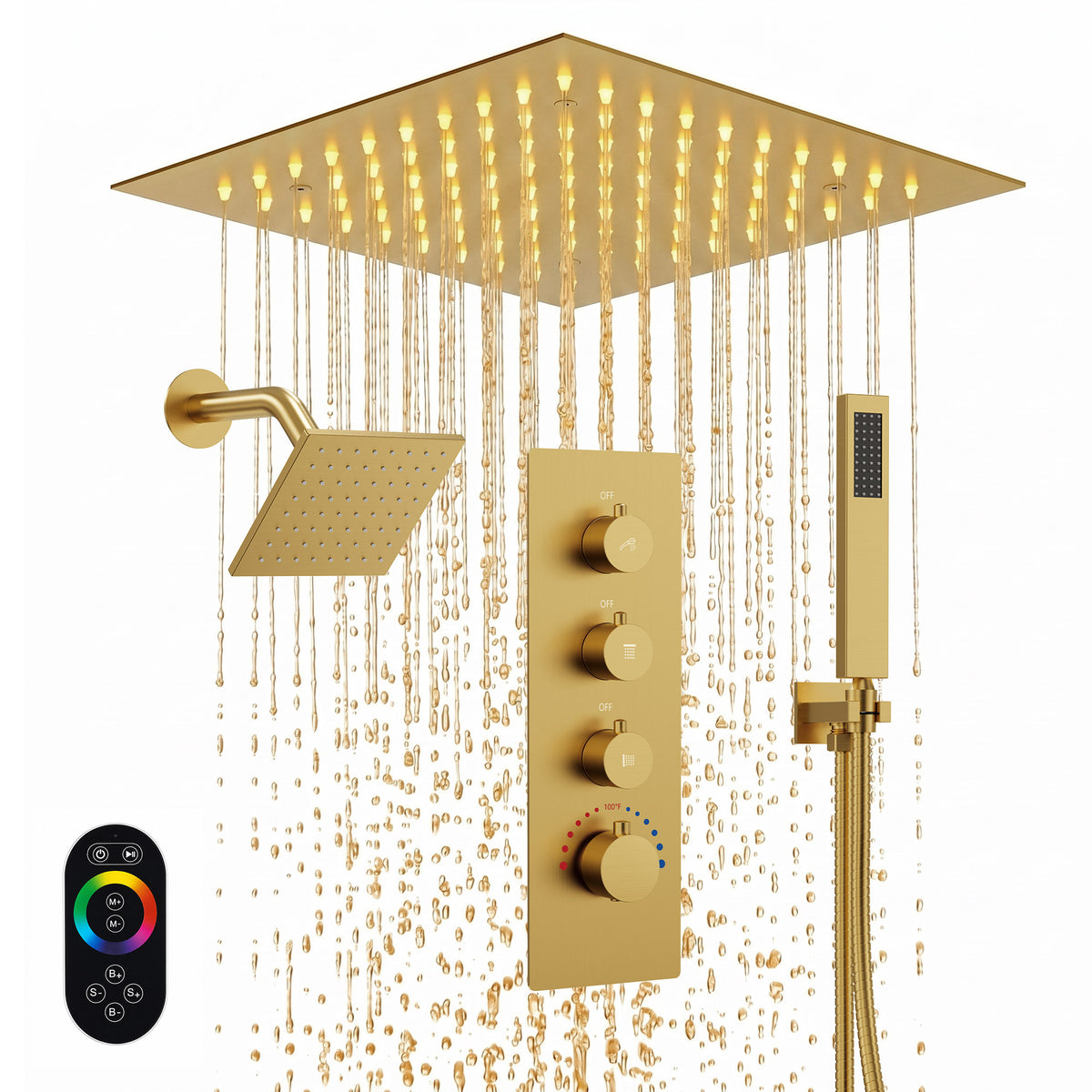 LED Ceiling-Mounted Thermostatic Dual Shower System with Handheld
