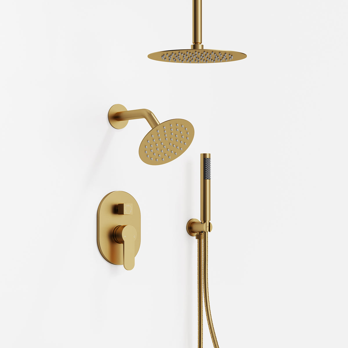 Ceiling-Mounted Dual Round-Head Shower System with Adjustable Handheld