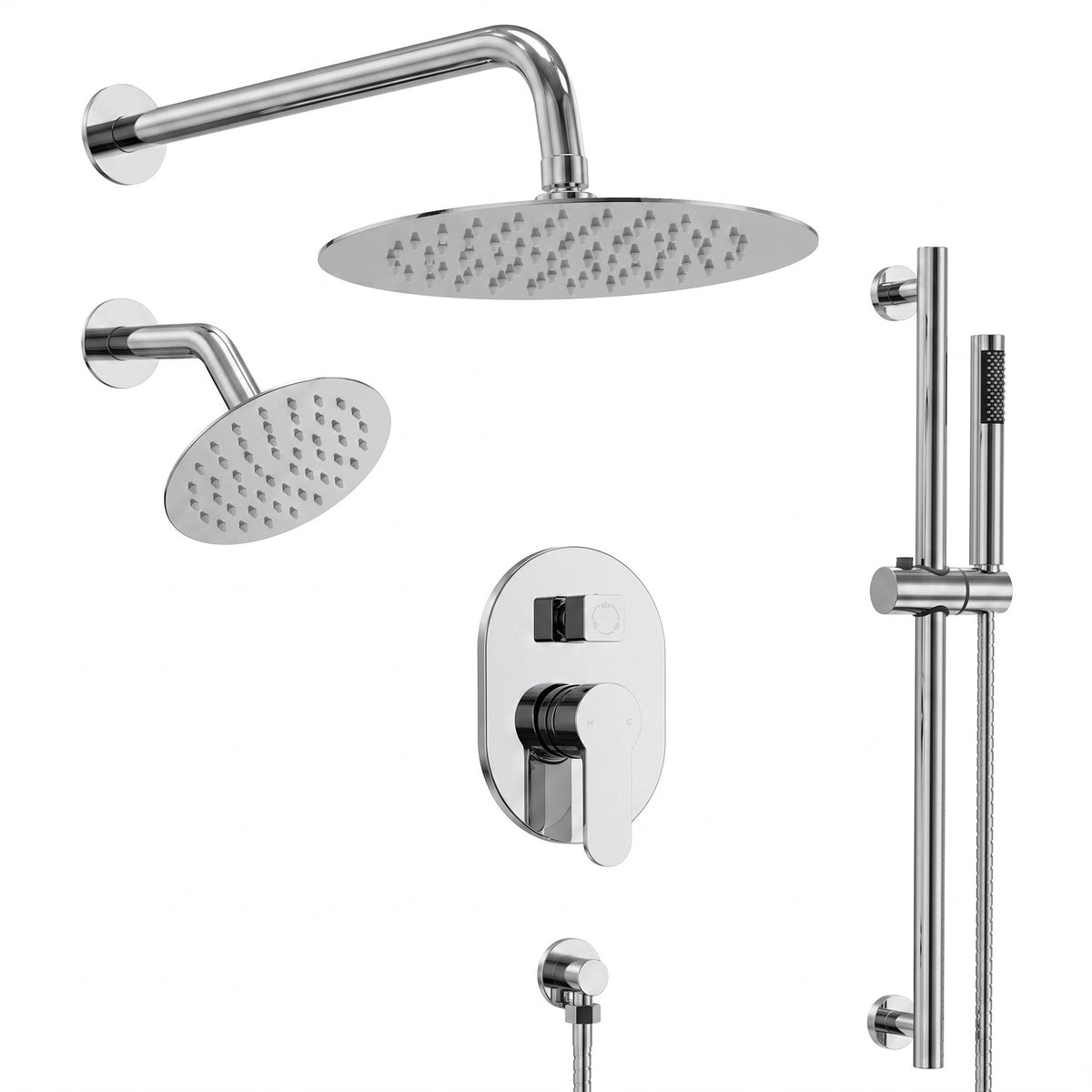 Round Wall-Mounted Dual Shower System with Handheld Spray