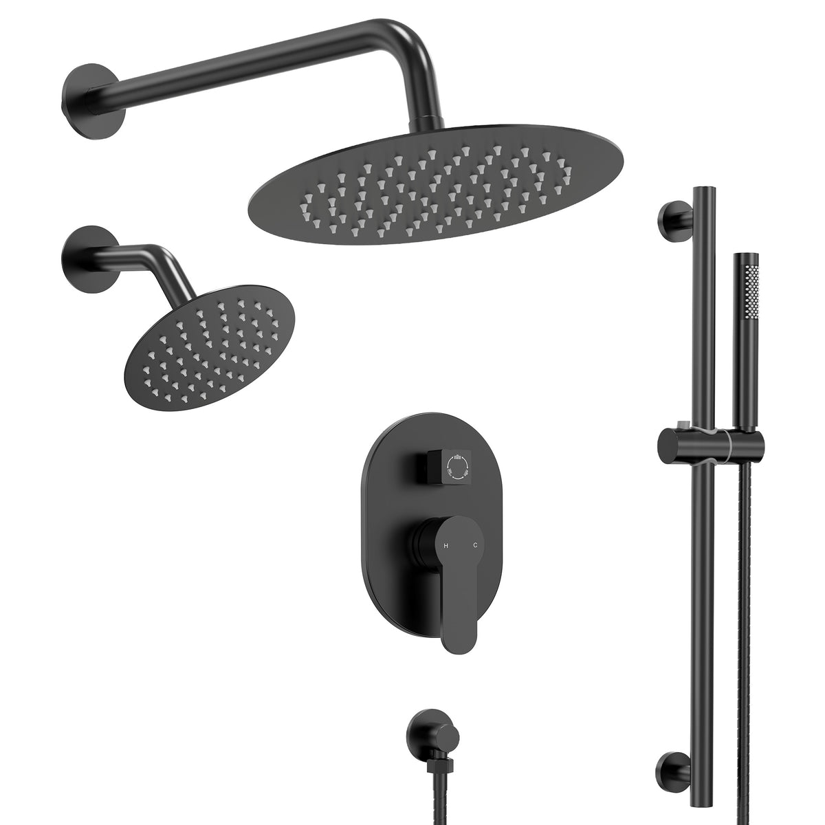 Round Wall-Mounted Dual Shower System with Handheld Spray