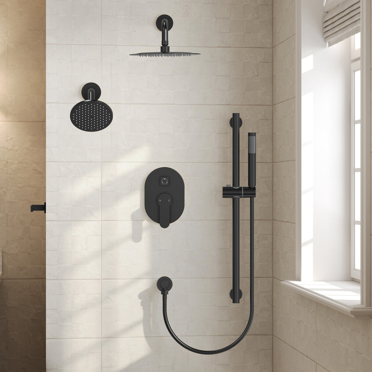 Round Wall-Mounted Dual Shower System with Handheld Spray