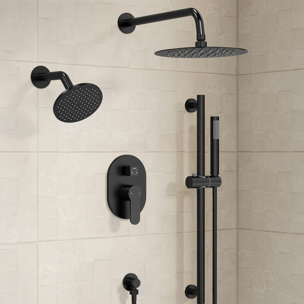 Round Wall-Mounted Dual Shower System with Handheld Spray