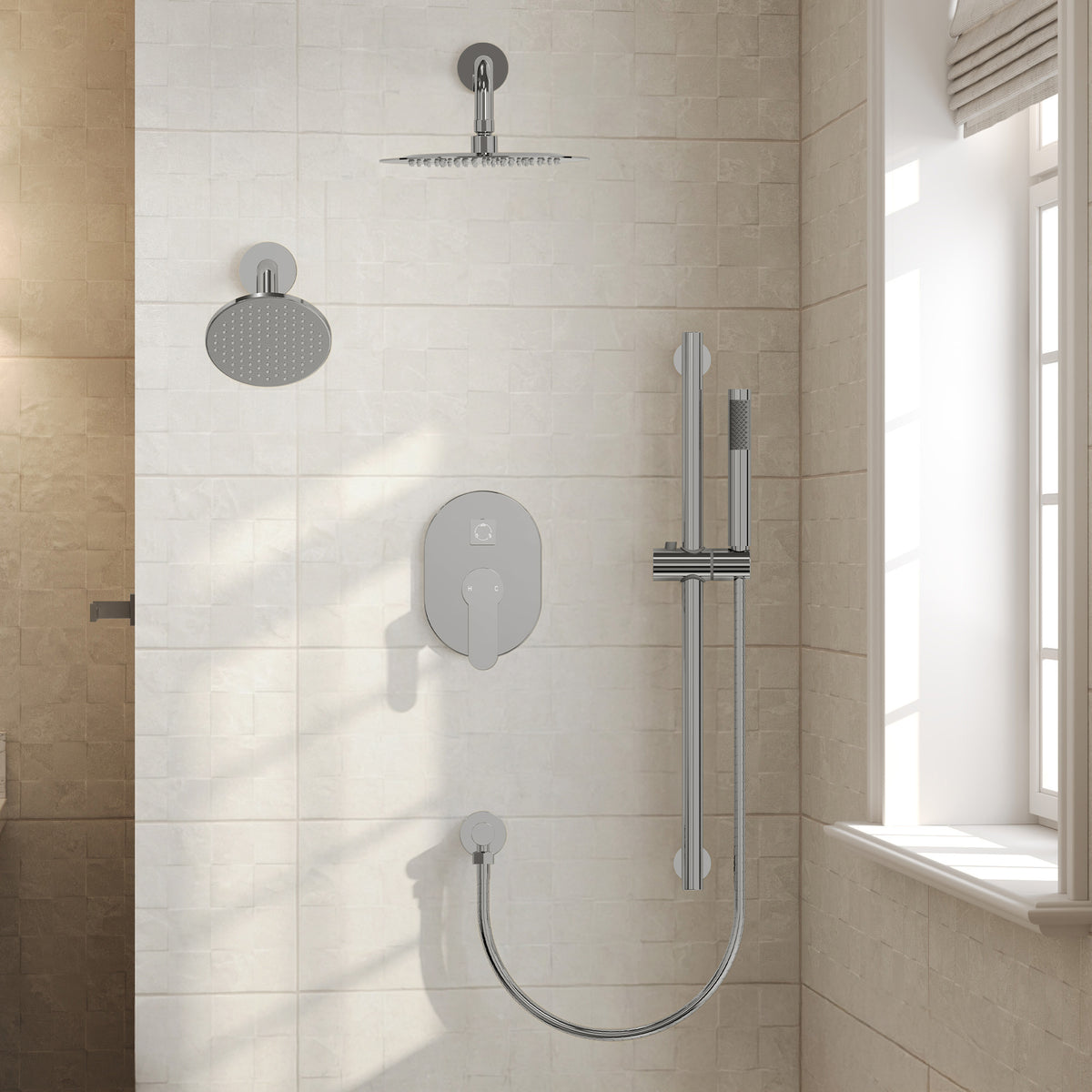 Round Wall-Mounted Dual Shower System with Handheld Spray