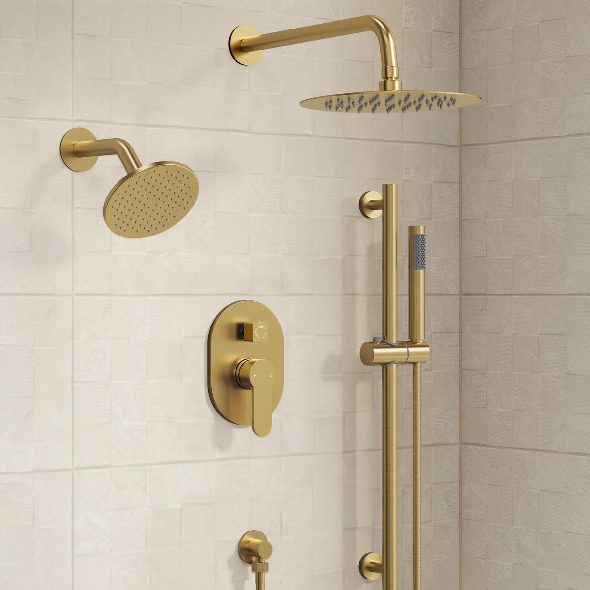 Round Wall-Mounted Dual Shower System with Handheld Spray