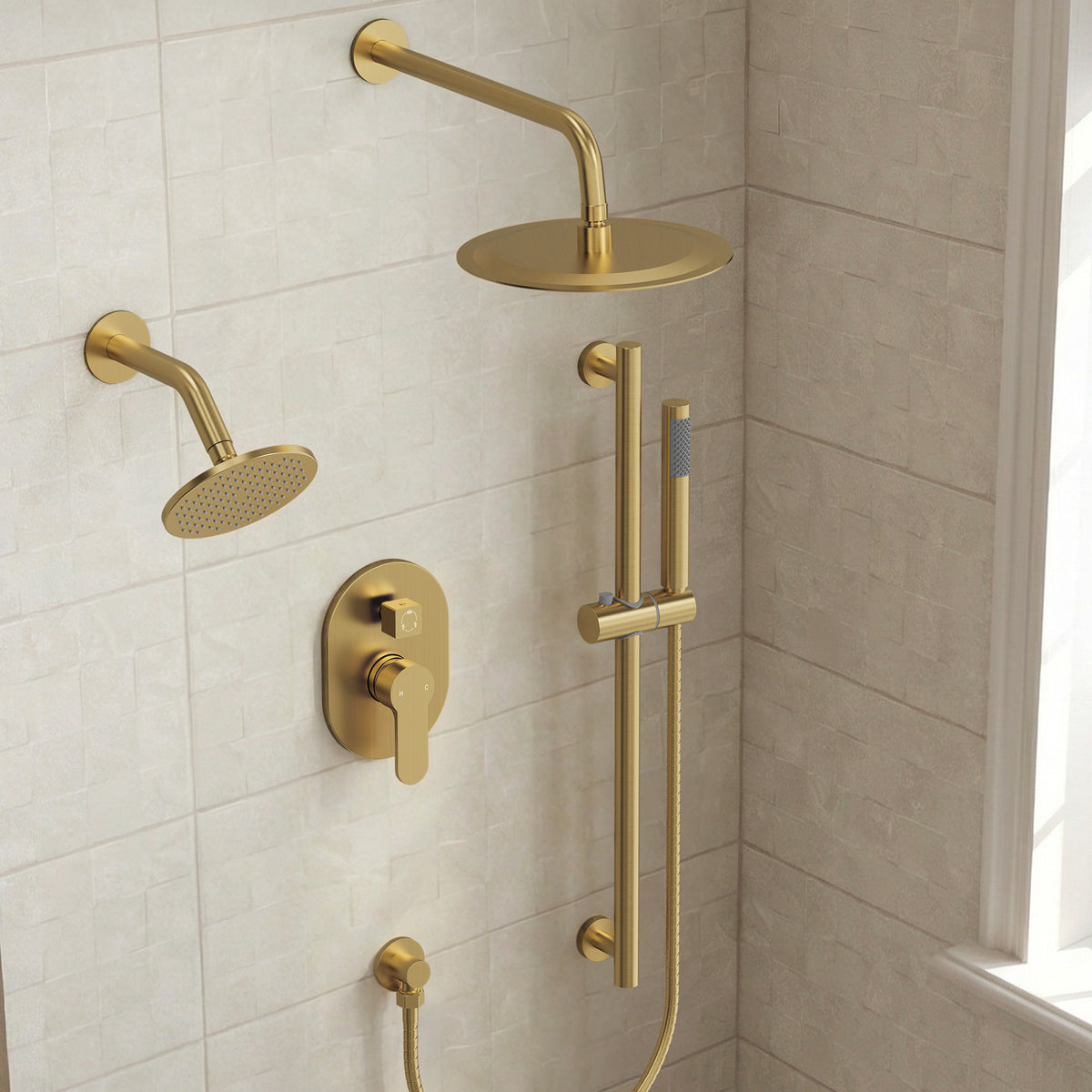 Round Wall-Mounted Dual Shower System with Handheld Spray