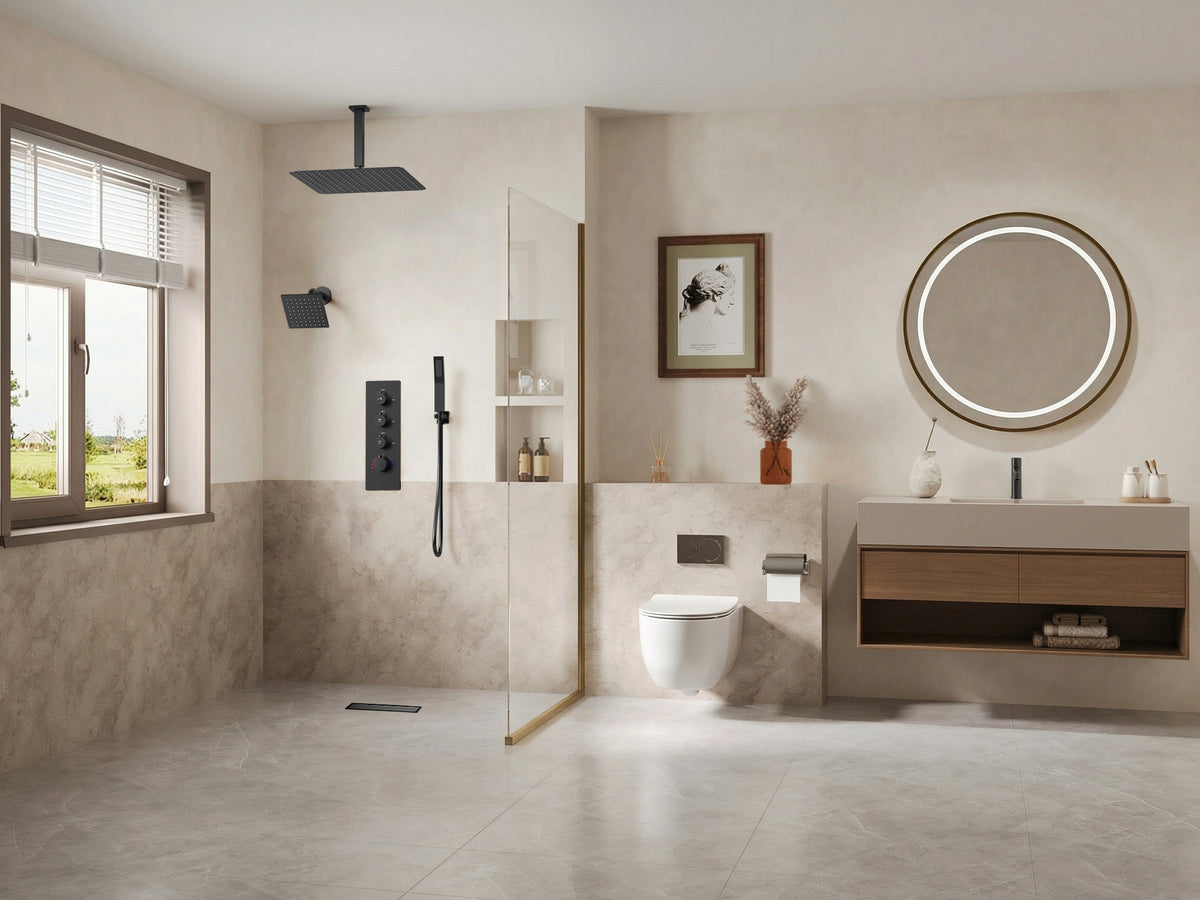 16-Inch Ceiling-Mounted Dual-Head Shower System with Handheld Sprayer