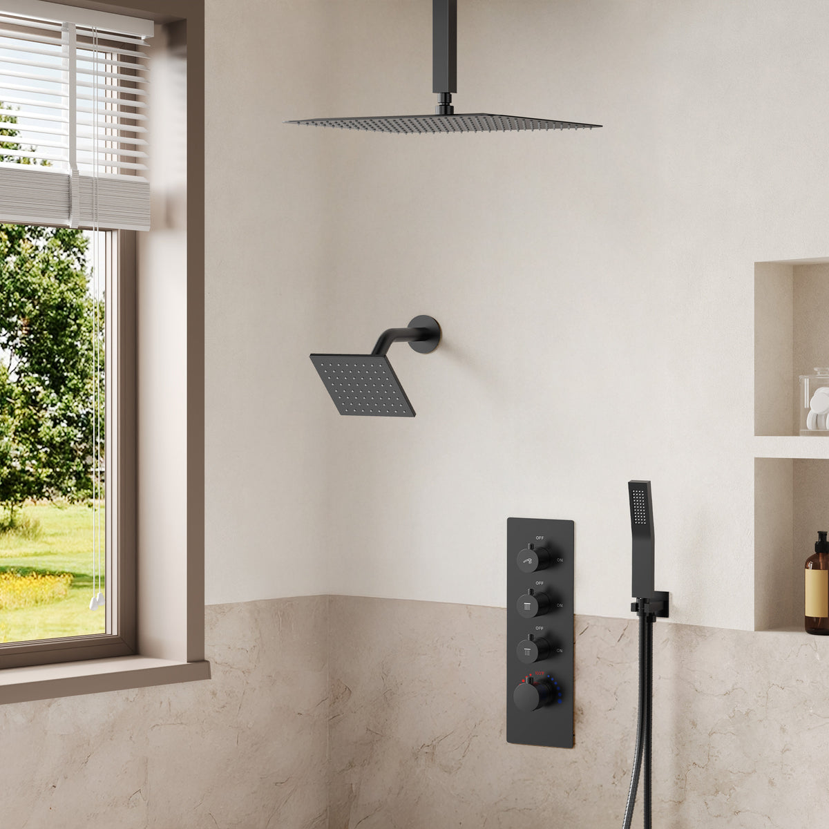 16-Inch Ceiling-Mounted Dual-Head Shower System with Handheld Sprayer