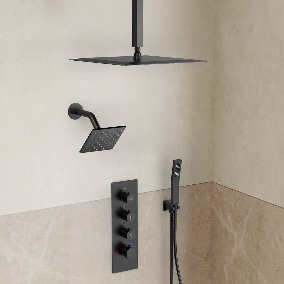 16-Inch Ceiling-Mounted Dual-Head Shower System with Handheld Sprayer