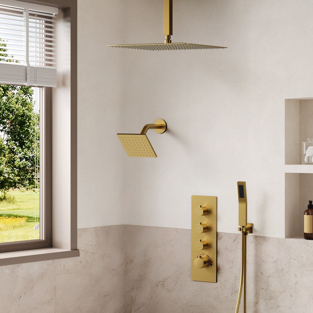 16-Inch Ceiling-Mounted Dual-Head Shower System with Handheld Sprayer