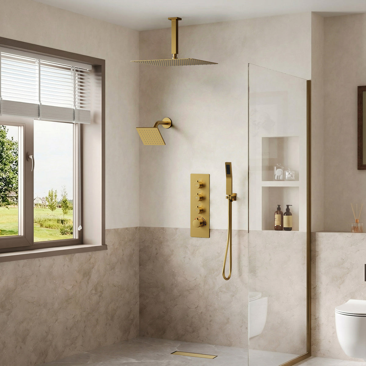 16-Inch Ceiling-Mounted Dual-Head Shower System with Handheld Sprayer